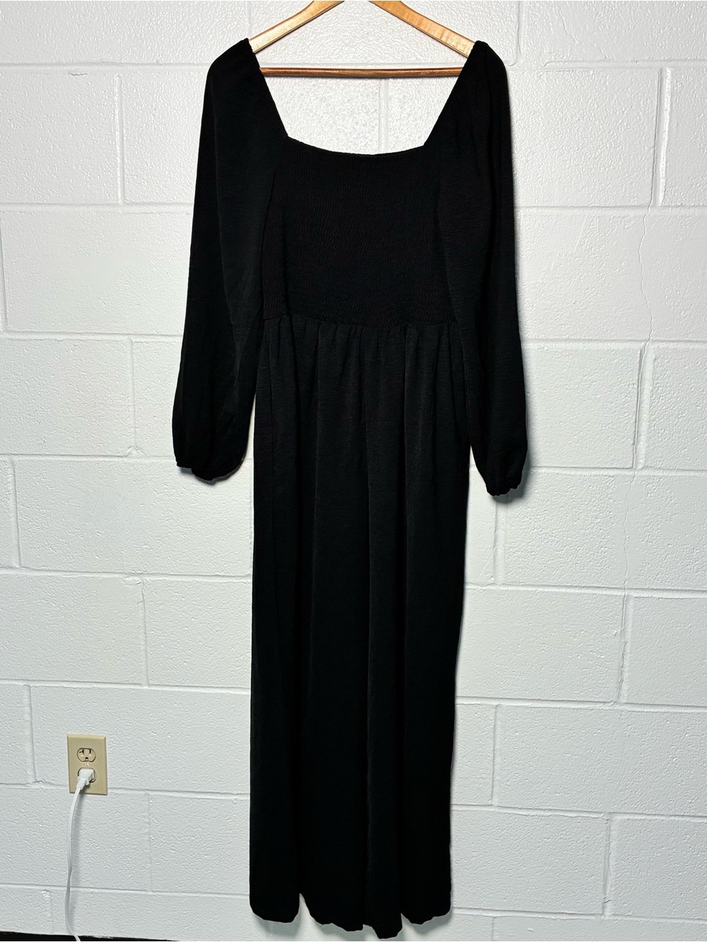 Asvivid Black Smocked Wide Leg Jumpsuit with Pockets